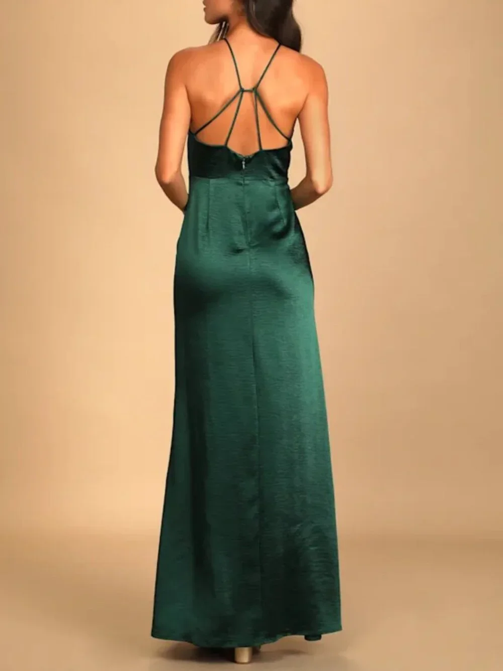 NWT Lulus Make it Elegant Emerald Green Satin Strappy Maxi Dress Formal - Picture 2 of 3